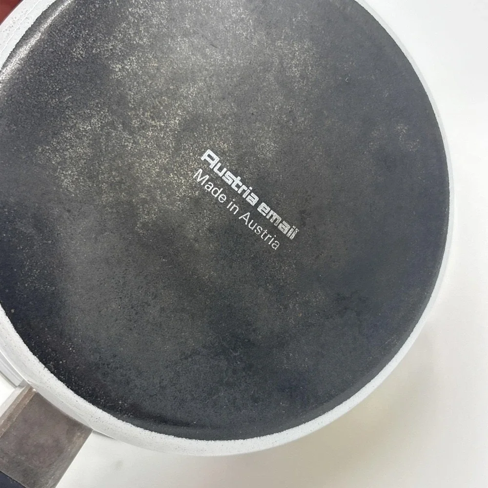 Vtg Austria Email Primavera Enamelware Saucepan Mod 70s Orange Floral Flower Pan
